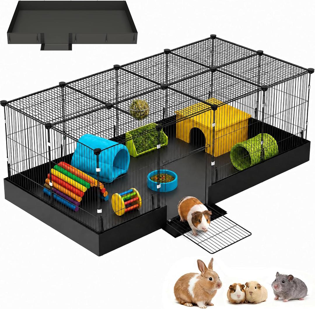 20 Planes Guinea Pig Cages Enclosed Hamster Cage with Door & Waterproof Liner, Expandable Cage for Guinea Pigs, Metal Wire Yard Fence Rabbit Cage