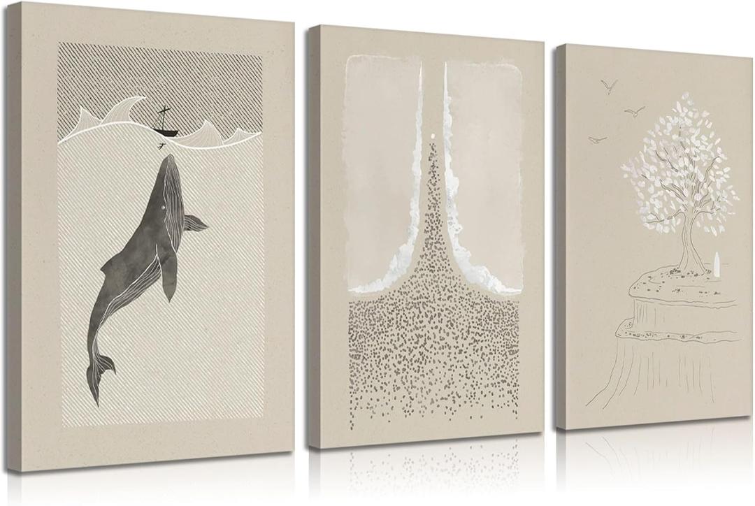 3 piezas de lienzo cristiano moderno enmarcado para pared, cuadros con versculos de la Biblia, impresiones de Jons y ballena, parbola de la semilla de mostaza, Moiss separando el mar rojo, (Lona)