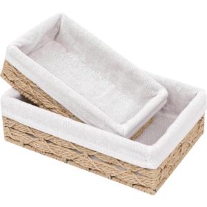 Small Wicker Baskets,Decorative Basket for Countertops tables Shelves Desk,Small Basket for Storing keys Remote Controls and Wallets in The Entryway, Set of 2, Beige