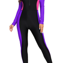 Womens Full Body Zip Front Rash Guard Long Sleeve One Piece Bathing Suit with Built in Bra UPF50+ Surf Swimsuit, size Medium
