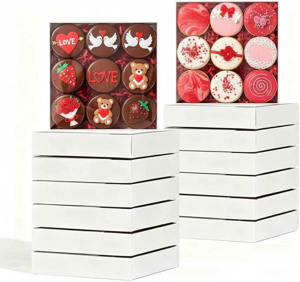 SLShePack 25PCS 6x6x1.25 Inches Baking Boxes with Clear display lid for Cookies, Macaron, Cakesicle, Dount, Pastry, Chocolate Covered Ores or More
