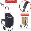 dbest Products Trolley Dolly Sport with Chair Foldable Grocery Cart on Wheels Multi Use Rolling Cart with Built-in Seat, Removable Bag, and Hand Truck Dolly Function, Black