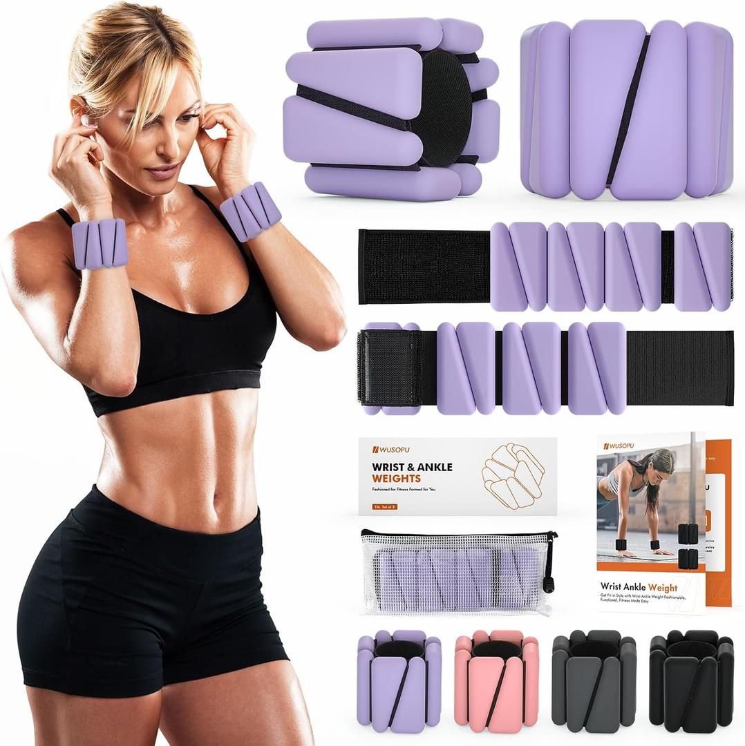 Wrist Weights, Ankle Weights for Women Men, Adjustable Wrist Weighted Bracelet for Home Gym Workout, Running, Yoga, Exercise, Strength Training, Set of 2 (1LB Each)-Purple