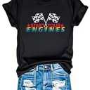 Racing Shirts for Women Checkered Flag T-Shirt Race Day Tee If You Ain't First You're Last Tee Top (Large)