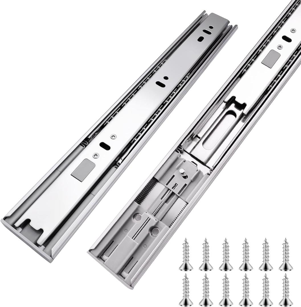 16 inch Drawer Slides 1 Pairs (2pcs) Soft Self Close Full Extension Ball Bearing Drawer Slides 3 fold Full Stretch Side Mount 100 LB Capacity 16" Silver