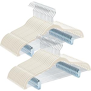 HOUSE DAY Velvet Hangers with Adjustable Clips 30 Pack, Non-Slip Suit Organizer with 360 Hook - Heavy Duty Hanger for Pants, Skirts, Blouses, Dresses - Outfit Hangers All-Season Space Saver (Ivory)