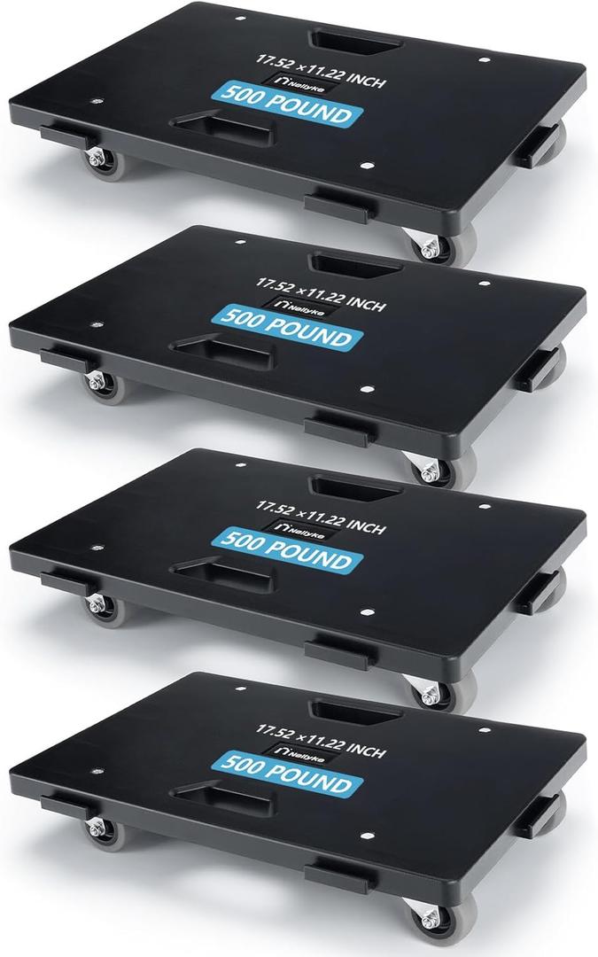 Nellyke Furniture Dolly, 4 Pack Dollies with Wheels,16'' X10'' Small Flat Dolly with 500LBS Large Capacity, Furniture Movers with Wheels Heavy Duty, Connectable and Portable, Black