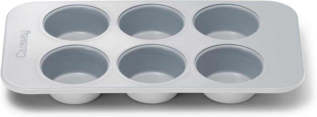 Caraway Nonstick Ceramic 6 Cup Muffin Pan  Non-Toxic, PTFE & PFOA Free  Oven Safe  Aluminized Steel Core  Small Muffin Pan for Baking Cupcakes, Muffins & More - Gray