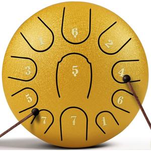 Rain Drum for Outside Garden,Steel Tongue Drum 6 Inche 11 Note Steel Drums Rain Chime,with Soft Bag,Music Book (Yellow, 6 Inch 11 Note)