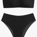 Women's High Cut Bandeau Bikini Set Strapless Solid Color 2 Pieces Bathing Suit Swimsuit
 Size S