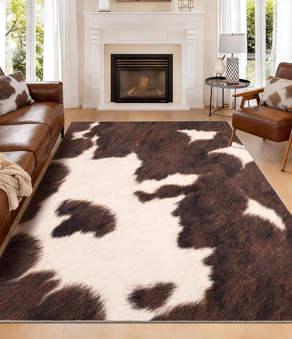 YIHOUSE 6‘x9' Washable Cowhide Rug, Cow Print Area Rug for Living Room