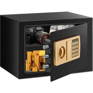 Basics Steel Security Safe with Electronic Keypad - Ideal for Storing Cash, Jewelry, and ID Documents. Black, 0.5 Cubic Feet, Dimensions: 13.8" W x 9.8" D x 9.8" H
