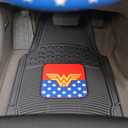 2 x BDK Warner Bros DC Comics Classic Wonder Woman Car Accessories Floor Mats - Universal Fit, No-Slip Grip, All Weather Heavy Duty Rubber Liners, 2-Piece Front Car Mats, 27 x 18