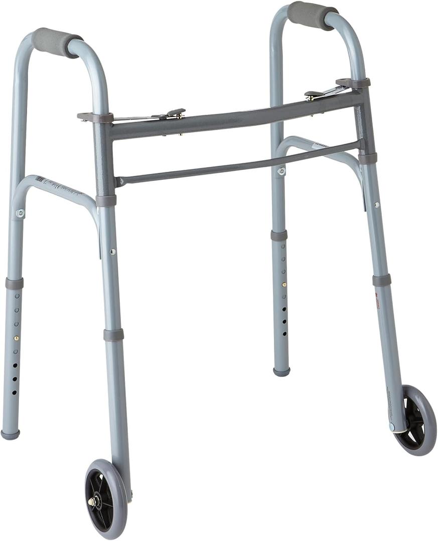 Medline Lightweight Junior/Lower Height Folding Walker with 5 Wheels
