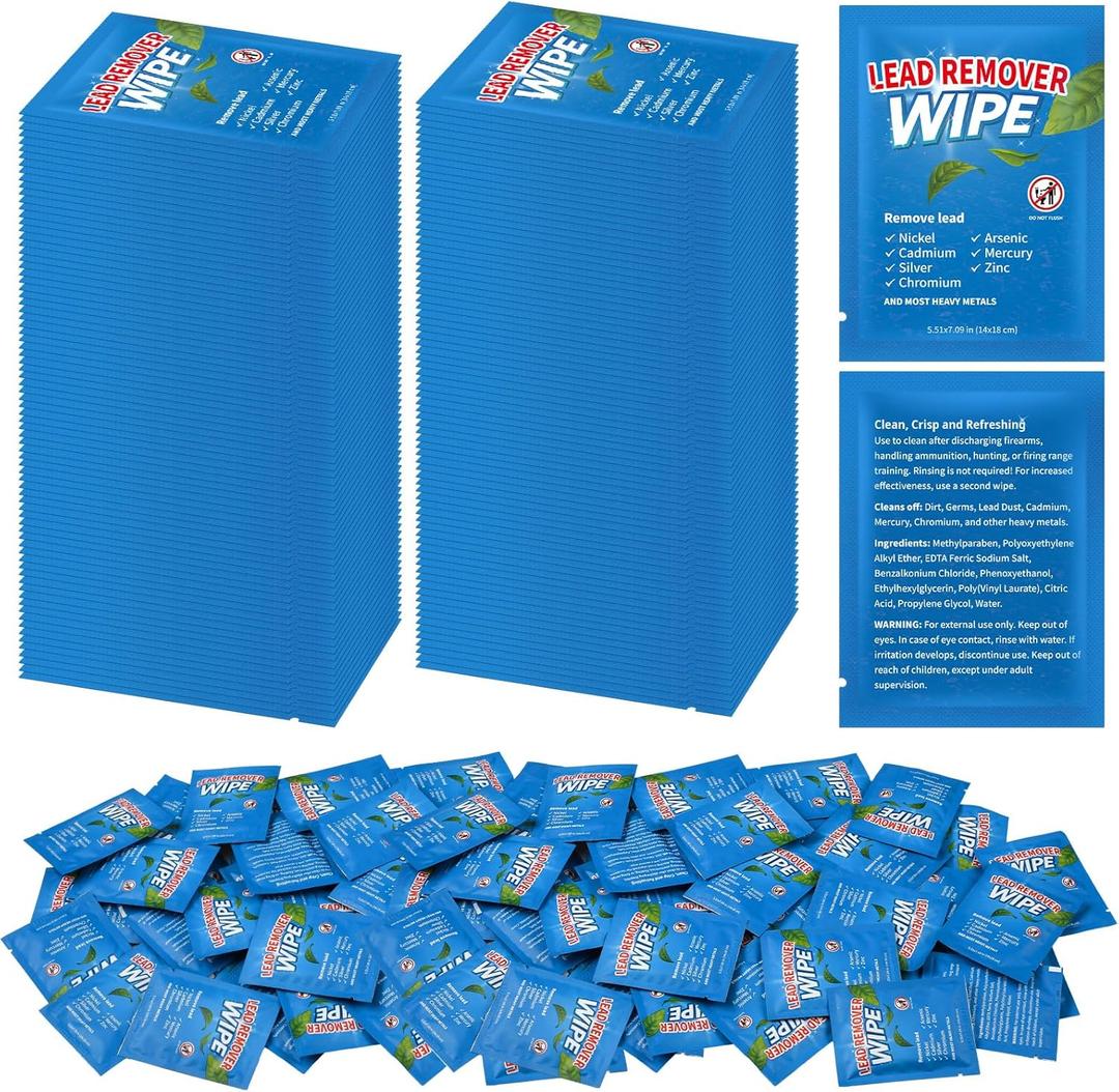 200 Pack Lead Remover Wipes for Shooting Hand&Surface Cleaning Wipes Effectively Removes Lead, Dust, Oil&Grime Individually Wrapped Wipe for Shooting Ranges, Hunting, Industrial Use (Blue)