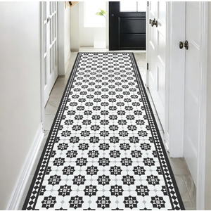 3' x 10' Waterproof Rug-Look Vinyl Hallway Runner Mat, Plastic Floor Mat
Tile-Inspired, Easy-Clean, Durable No Slip, Area Rug Alternative for Entryway Kitchen, High Traffic Area