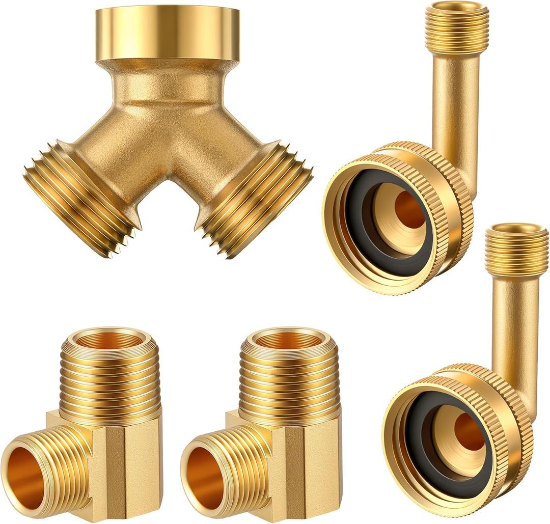 Feekoon 5 Pack Brass Dishwasher Fitting Kit, Brass Inlet Elbow, 3/8" MIP Elbow, Y Connector, Dishwasher Hookup Connection Kit for Water Supply Line