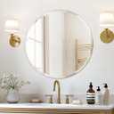 USHOWER Frameless Round Bathroom Mirror 24", Circle Vanity Mirror for Wall Decor, with Beveled Edge, for Bathroom, Living Room, Entryway, Modern & Elegant Look