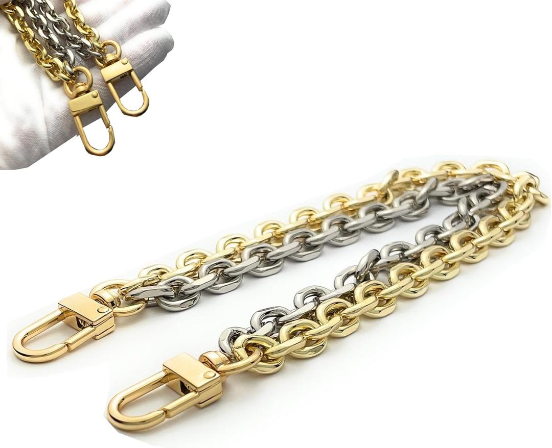Purse Chain [Double Charm] Gold Silver Shoulder Bag Chain Accessory - MiniRolo on MiniRolo 11" by 10"