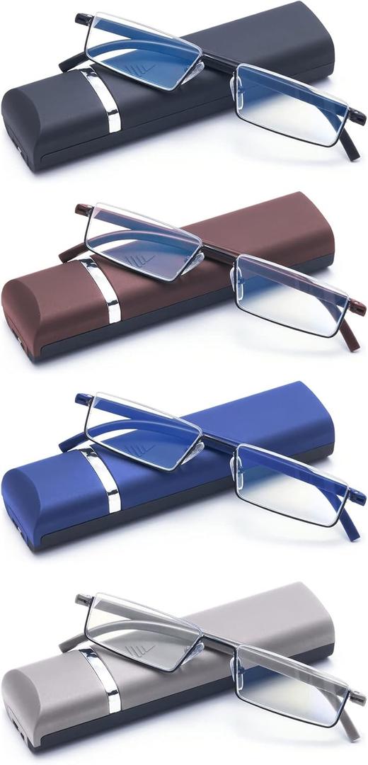 4 Pack Reading Glasses for Men Readers Blue Light Blocking with Case (Black Brown Blue Grey, 2.75, multiplier_x)