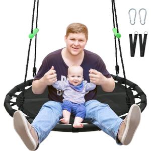 Black Round Saucer Swing with Handles -Made of Sturdy Frame,PP Mat,Adjustable Multi-Strand Ropes,Safe and Durable for Yard Garden Playground Park (Black+Extra Straps, 40 inches) Black Round Saucer Swing with Handles -Made of Sturdy Frame,PP Mat,Adjustable Multi-Strand Ropes,Safe and Durable for Yard Garden Playground Park (Black+Extra Straps, 40 inches)