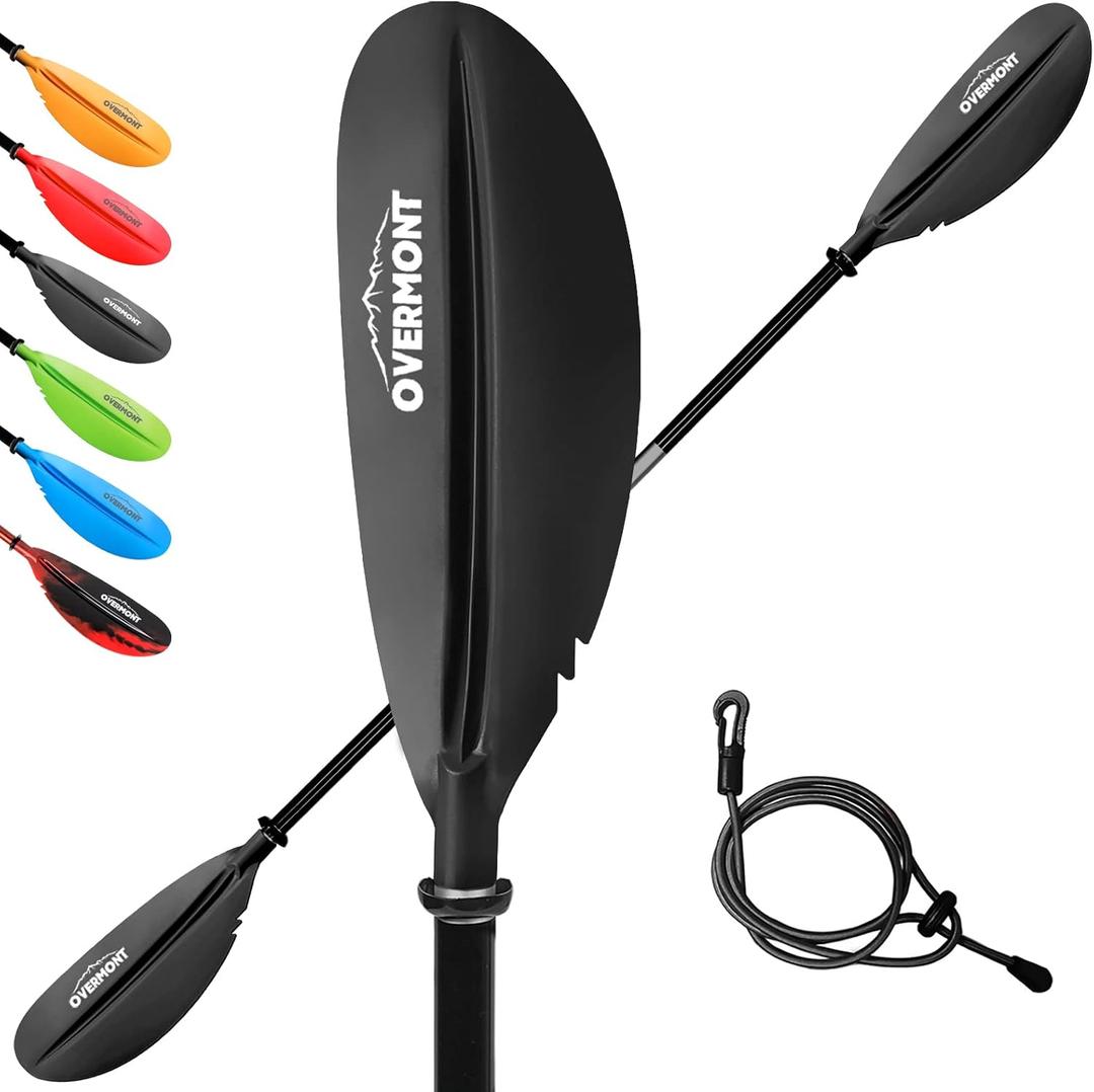 Overmont Kayak Paddles with Leash - Heavy Duty Aluminum Alloy Shaft Boating Oar for Kayaking Boating Canoeing 218cm/86in - 230cm/90.5in - 241cm/95in (Blk)