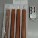 Girimax Brown Ribbed Flameless Taper Candles with Remote, Flickering LED Wax Candlesticks Battery Operated Set of 4