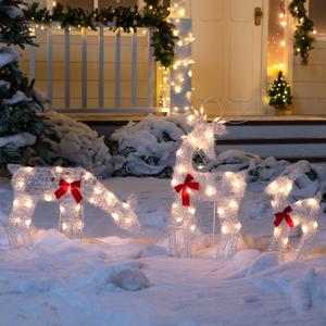 JOIEDOMI 3 Pcs 2D Christmas Reindeer Family Yard Light Decorations Warm White Lights with Metal Stakes for Indoor Outdoor Garden Holiday Dcor, Christmas Eve Night Dcor (Multi-Colored)
