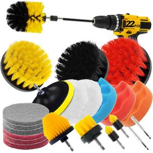 22 Pcs Drill Attachments Set, Scrub Pads & Sponge & Wire Brush, Power Scrubber with Extend Long Attachment, Drill Scrubber Brush Kit for Bathroom, Floor, Car, Grout