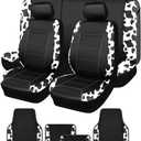 Flying Banner car seat Covers Protects Water Proof Faux Leather Carbon Fiber Fronts Rear Bench Covers (Cow Black, Full Set - Combo Pack)