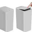 TIPGO Bathroom Trash Can with Lid, 10 Liter/ 2.6 Gallon Slim Garbage Can, Small Trash Bin Waste Basket with Pop-Up Lid for Kitchen, Bedroom, Living Room, Office (2 Pack, Grey)