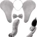 Lewtemi 4 Pcs Elephant Costume Set Kids Ears Headband Nose Tail Bowtie for Children Carnival Cosplay World Book Day(Gray,Style 1)