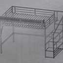High Loft Bed Metal Bed Frame with Stairs Built-in Shelves and Wardrobe, Side Grid Rack, Light, Charging Station and Desk