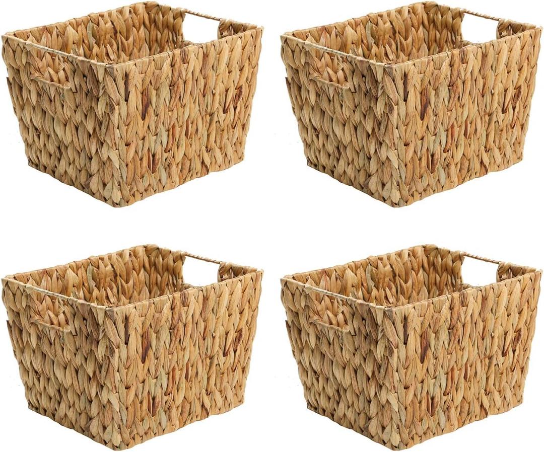 Trademark Innovations Hyacinth Storage Basket with Handles, Rectangular (Set of 4, 11.5") (Natural)