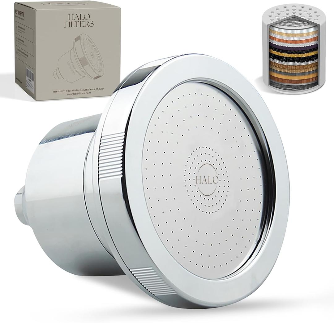 Filtered Shower Head High Pressure Showerhead Filter Removes Chlorine & Sediment, Water Softener for Hair & Skin, Reduces Dandruff, Protects Color-Treated Hair, Easy Install (Chrome)