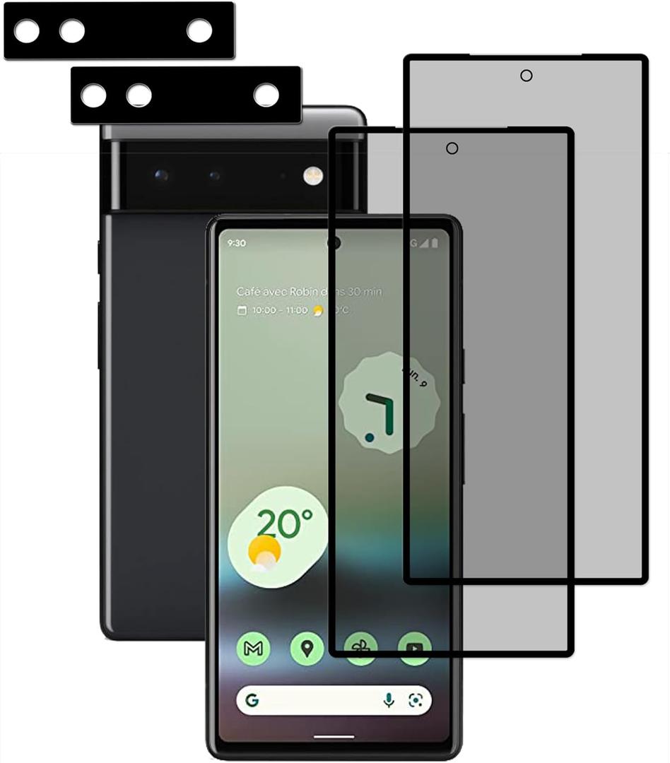 [2-2 Pack Privacy Screen Protector Designed For Google Pixel 6A Anti Spy Private Tempered Glass Film 2-Pack Camera Lens Protector Film 2-Pack