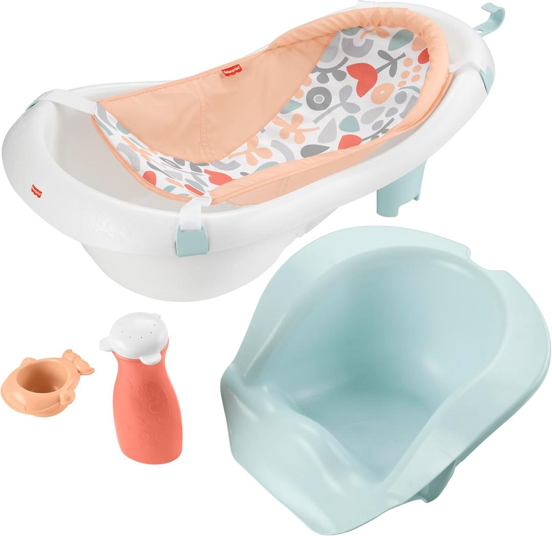 Fisher-Price™ Baby to Toddler Bath 4-in-1 Sling 'N Seat Tub with Removable Infant Support and 2 Toys, Summer Blossoms
