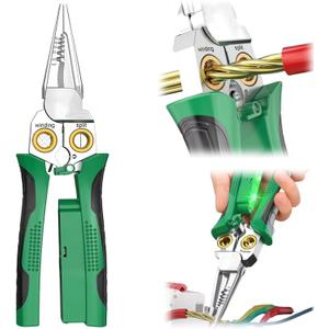 GADO Pro 8-in-1 Wire Stripper/Cutter with Voltage Tester & Dual Alarms - Heavy Duty 12-250V AC/DC Electrical Tester for Hot/Neutral Wires - Electrician, HVAC, Car Repair Tool (Green)