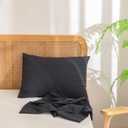 BESTOUCH 100% Washed Cotton Pillowcase for Hair and Skin Linen Feel Soft Comfortable Breathable 2 Set Pillow Case with Envelope Closure Solid Dark Black King 20x36 Inches
