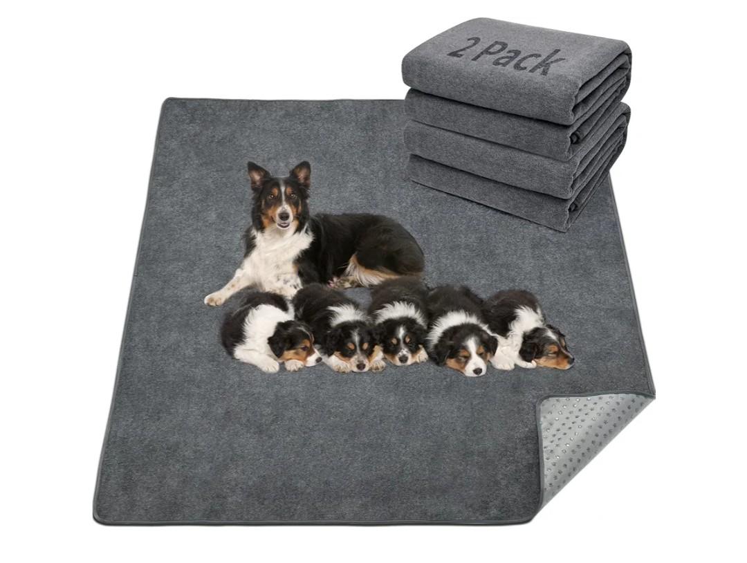 LOOBANI 2 Packs Extra Large Reusable Dog Mat for Floor, Non-Slip Washable Pee Pads for Dogs, Fast Absorbent Pet Whelping Pads, Puppy Playpen Mat for Incontinence, Housebreak, Crate (36"x48"-Gray)