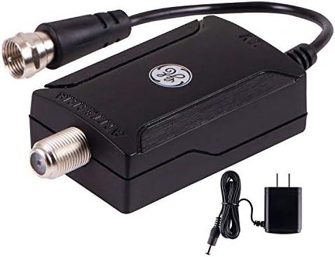 GE Indoor TV Antenna Amplifier, Antenna Signal Booster, HD TV Digital VHF UHF, Low Noise, AC Power Adapter, Black, 42178