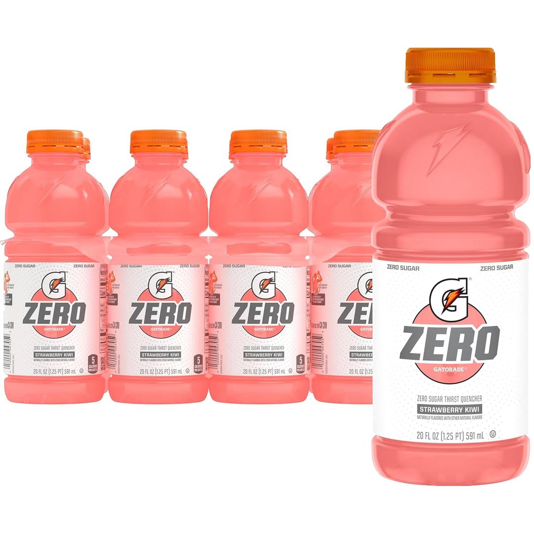 Gatorade Thirst Quencher Zero Sugar Sports Drink, Strawberry Kiwi, 20oz Bottles, 8 Pack, Electrolytes for Rehydration (EXP 03/03/27)