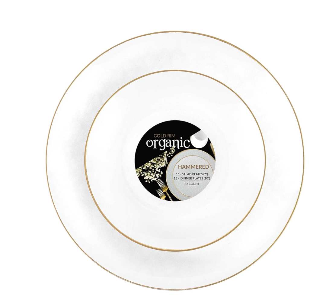 PLASTICPRO 7” & 10” Combo Plastic Plates Disposable Dinnerware Set, Trans White Hammered Design 128-Pack