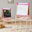 DUMOS Kids Easel Set with Paper Roll, Adjustable Height Wooden Double-Sided Magnetic Chalkboard & Whiteboard Art Station for Ages 3+, Dry Erase Board, Gift Idea with Accessories for Girls and Boys