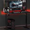 GTPLAYER 55 Inch Gaming Desk with LED Lights, Large Computer Desk with Mouse Pad for Home Office, T-Shaped Carbon Fibre Surface PC Game Workstations with Headphone Hook