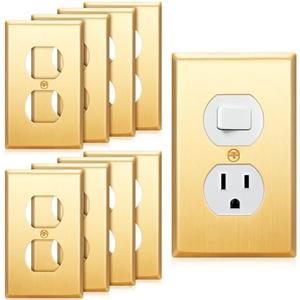 Zonon 8 Pack Gold Outlet Covers 4.50" x 2.76" Duplex Outlet Cover Brass Metal Brushed Decorative Gold Receptacle Wallplate Corrosion Resistant,Standard Size,Brushed Brass
