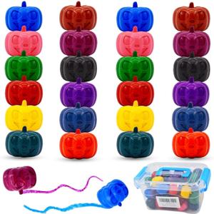 24 Count Halloween Pumpkin Kids Crayons, 12 Colors Non Toxic Washable Crayons for Kids, Pumpkin-shaped for Little Hands, Halloween Goodie Bags Stuffers Party Favors Gifts