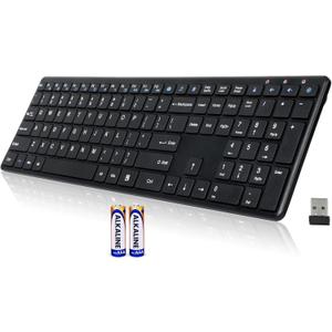 Wireless Keyboard-2.4G USB Ultra Slim Quiet Full Size Matte PC Computer Keyboard,19 Multimedia Keys,Number Pad,Plug&Play,Lag-Free Ergo,Long Battery Life for Desktop,Laptop,Smart TV,MAC,Windows,QWERTY