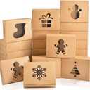 KPOSIYA 36 Pack Christmas Cookie Boxes for Gift Giving, 9x6x3 Inch Brown Bakery Boxes with Window, Large Holiday Cookie Tins with Lids, Small Xmas Treat Boxes for Pastry Dessert Cupcakes Packaging