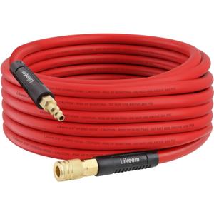 Hybrid Air Hose 3/8-Inch by 50 Feet Air compressor Hose, Heavy Duty, Lightweight, Kink Resistant, All-Weather Flexibility with 1/4-Inch Brass Male Fittings, Bend Restrictors, 300 PSI